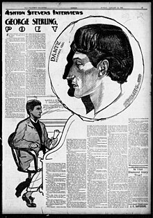 1904 January 24, critic Ashton Stevens interviews George Sterling for the San Francisco Examiner. 1904 January 24 Ashton Stevens Interviews George Sterling, Poet.jpg