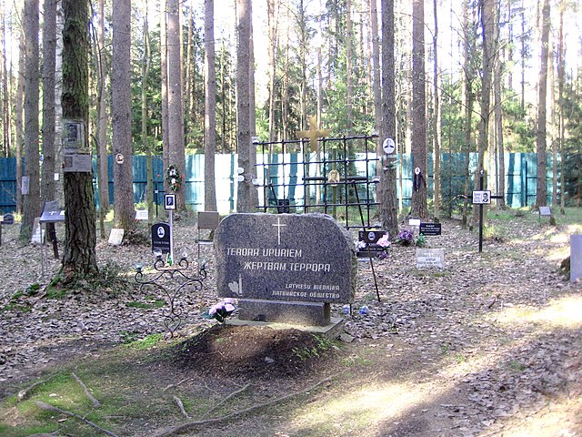 A memorial stone to all the Latvian victims of the Great Purge buried at Levashovo Memorial Cemetery