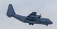 A US Air Force MC-130J Commando II, tail number 10-5714, on final approach at Kadena Air Base in Okinawa, Japan. It is assigned to the 1st Special Operations Squadron at Kadena AB.