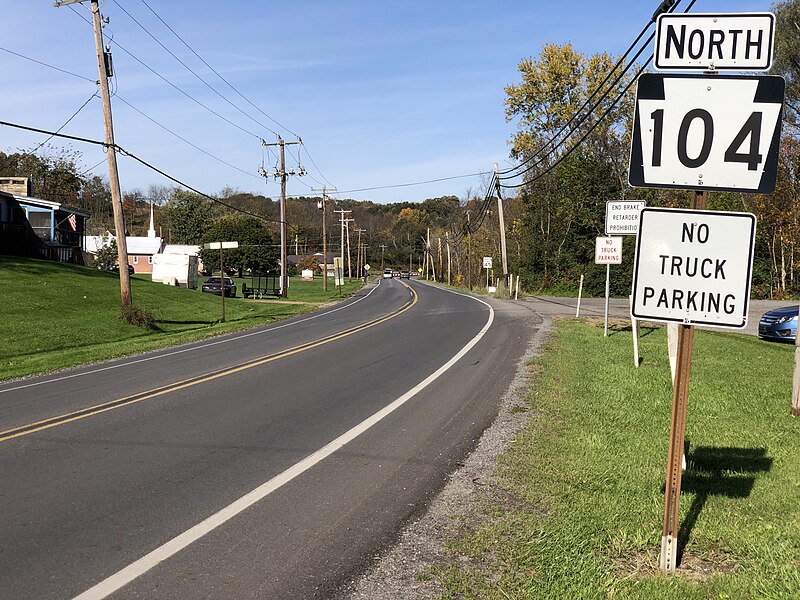 File:2021-10-28 11 17 38 View north along Pennsylvania State Route 104 (North Main Street) at New Berlin Highway in Franklin Township, Snyder County, Pennsylvania.jpg