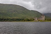 Kilchurn Castle in Scotland, as viewed from a near layby.