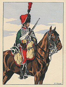 Busby de hussard français du 8e régiment de hussards vers 1804.