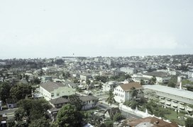 View of Mamba Point from the Ducor Hotel, Monrovia, Liberia, 1975.