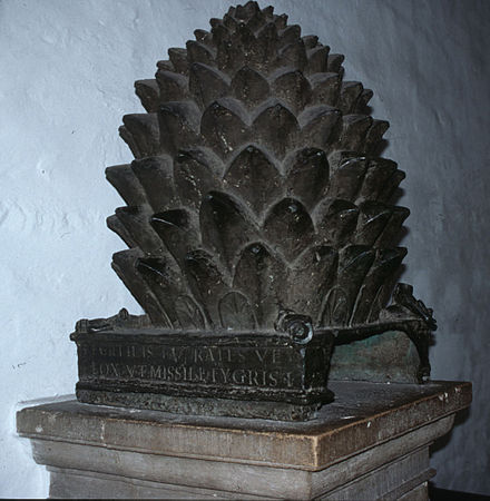 Bronze pine cone in the entrance hall