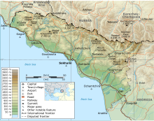 An enlargeable topographic map of Abkhazia Abkhazia map-en.svg