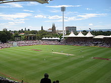 The Adelaide Oval during the 2010 Australia v England Test match. England's Graeme Swann took a five-wicket haul during the match. Adelaide Oval NE Dec2010.jpg