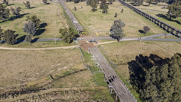 Aerial view of the sections removed over O. I. Bell Drive in May 2021