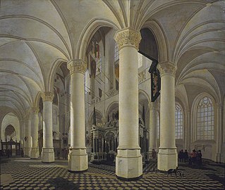 Ambulatory of the Nieuwe Kerk in Delft, with the tomb of Willem I label QS:Len,"Ambulatory of the Nieuwe Kerk in Delft, with the tomb of Willem I" label QS:Lpl,"Ambit Nieuwe Kerk w Delft, z grobowcem Wilhelma I" label QS:Lnl,"Kooromgang van de Nieuwe Kerk in Delft, met de graftombe van Willem I" 1651 (?). oil on panel medium QS:P186,Q296955;P186,Q106857709,P518,Q861259 . 66.5 × 77.5 cm (26.1 × 30.5 in). The Hague, Royal Picture Gallery Mauritshuis.