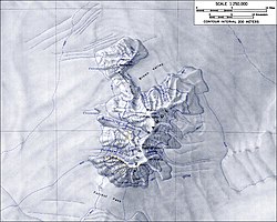 Az Ames-hegység topográfiai térképe az Andrus-heggyel délen (1:250 000)