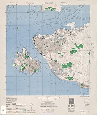 Hsia-men (Xiamen) and Ku-lang Hsü (Gulangyu) in a 1945 American map.