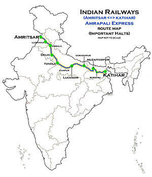 Amrapali Express (Amritsar–Katihar) route map