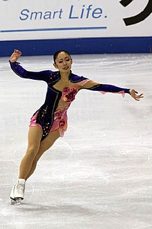 Japanese skater Miki Ando, first female skater to land a quad in competition, pictured at the 2009 World Championships. Ando 2009 Worlds SP.jpg