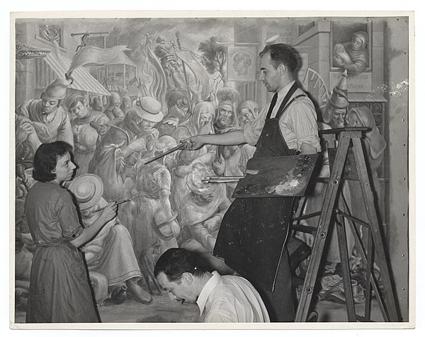 William C. Palmer working on a mural in Queens General Hospital in 1936