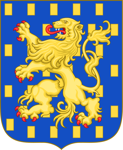 Arms of the Ottonian Branch of the House of Nassau:[48] Azure billetty or, a lion rampant of the last armed and langued gules