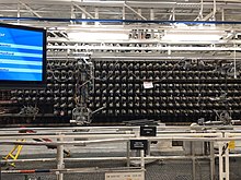 Hanford B Reactor Tubes and Elevator as of 2018 B reactor face crane 2018.jpeg