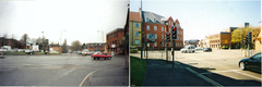 The "Shires" crossroads in 1999 to the left, prior to redevelopment in 2003, and the same place in 2009 to the right.