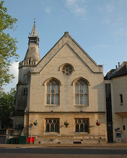 Ashlar masonry north gable of Banbury Town Hall, Oxfordshire