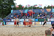 Deutsch: Beachhandball Europameisterschaften 2019 (Beach handball Euro); Tag 6: 7. Juli 2019 – Spiel um Platz Drei, Männer, Ungarn-Russland 2:0 (26:20, 23:22) English: Beach handball Euro; Day 6: 7 July 2019 – Men's Bronze Medal Match – Hungary-Russia 2:0 (26:20, 23:22)