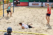 Deutsch: Beachhandball Europameisterschaften 2019 (Beach handball Euro); Tag 2: 3. Juli 2019 – Männer, Vorrunde Gruppe A, Spanien-Norwegen 1:2 (22:26, 28:22, 8:10) English: Beach handball Euro; Day 2: 3 July 2019 – Men Preliminary Round Group A - Spain-Norway 1:2 (22:26, 28:22, 8:10)