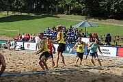 Deutsch: Beachhandball Europameisterschaften 2019 (Beach handball Euro); Tag 1: 2. Juli 2019 – Männer, Vorrunde Gruppe A, Deutschland-Norwegen 2:0 (22:14, 22:20) English: Beach handball Euro; Day 1: 2 July 2019 – Men Preliminary Round Group A – Germany-Norway 2:0 (22:14, 22:20)