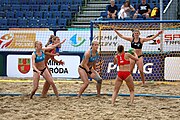 Deutsch: Beachhandball Europameisterschaften 2019 (Beach handball Euro); Tag 5: 6. Juli 2019 – Frauen, Halbfinale, Kroatien-Dänemark 1:2 (12:19, 17:10, 4:7) English: Beach handball Euro; Day 5: 6 July 2019 – Semifinal Men – Croatia-Denmark 1:2 (12:19, 17:10, 4:7)