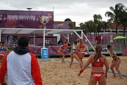 Deutsch: Beachhandball bei den Olympischen Jugendspielen 2018; Tag 5, 10. November 2018; Mädchen, Hauptrunde - Ungarn-Paraguay 2:0 English: Beach handball at the 2018 Summer Youth Olympics at 11 October 2018 – Girls Main Round – Hungary-Paraguay 2:0