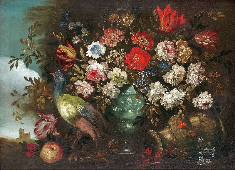 File:Belvedere, Abate Andrea - Stilleben med blommor och påfågel.jpg