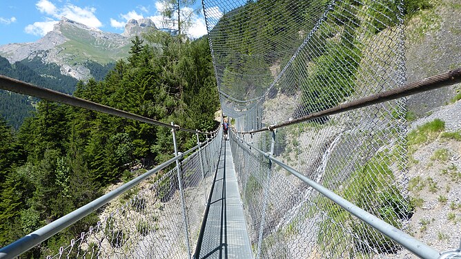 One of several new suspension bridges along the Bisse du Torrent Neuf trail near Sion, Switzerland