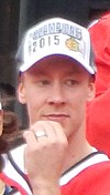 Antti Raanta in Attendance at the Chicago Blackhawks 2015 Championship Rally Blackhawks-group1-2015 RAANTA (cropped).jpg