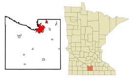 Blue Earth County Minnesota Incorporated and Unincorporated areas Mankato Highlighted.svg
