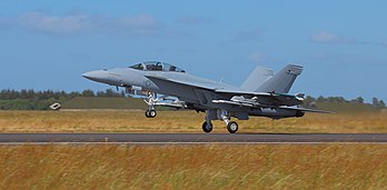 Decolagem de um Boeing F/A-18F Super Hornet durante o Air Show 2014 na Dinamarca. (definição 4 871 × 2 394)