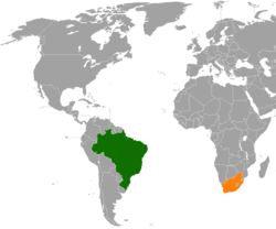 Brezilya ve Güney Afrika'nın konumlarını gösteren harita
