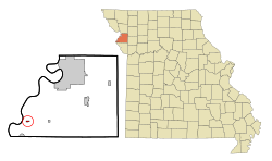 拉什维尔在布坎南县及密苏里州的位置（以红色标示）