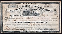 Share of the California Street Cable Railroad Co., issued 9 July 1885. California Street Cable RR 1885.JPG