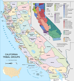 A territorial map of California tribal groups and languages prior to European contact California tribes & languages at contact.png