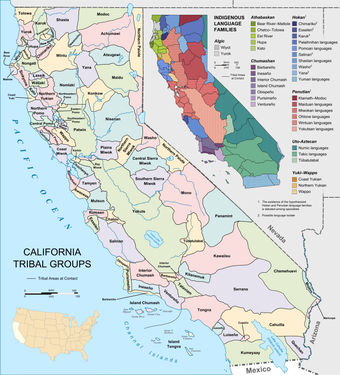 A map of Indigenous Californian tribes and languages at the time of European contact