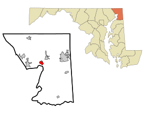 Cecil County Maryland Incorporated and Unincorporated areas Charlestown Highlighted.svg