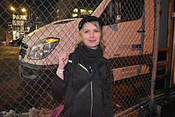 Chelsea Manning at protest in front of "A Night For Freedom"