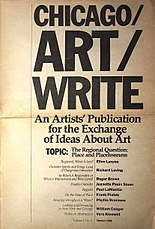 Chicago/Art/Write, cover, Vol. 1, No. 1, Summer 1986. Publication featuring artist-authors, founded and edited by William Conger, Frank Piatek and Richard Loving. Chicago Art Write.V.1.N.1.jpg