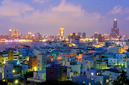 Kaohsiung skyline at dusk viewed from Cijin District.