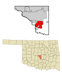 Cleveland County, Oklahoma Incorporated and Unincorporated areas highlighting Slaughterville.svg