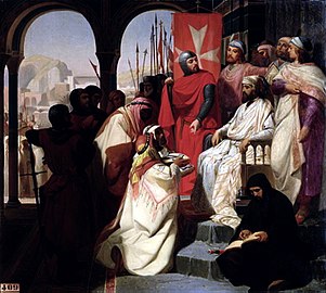 Henri Delaborde, Les chevaliers de Saint-Jean restaurant la religion en Arménie en 1347, Musée de l'Histoire de France (Versailles) (1845). Au Concile de Sis, le roi Constantin V accepte de se rallier à la foi romaine.