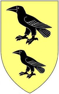 Coat of arms of Peter Corbett, Lord of Caus, Or, two ravens Sable.. CorbetArms.JPG