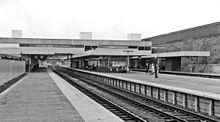 Coventry railway station platform buildings and shelters in 1962 Coventry Station, newly rebuilt geograph-2986359-by-Ben-Brooksbank.jpg
