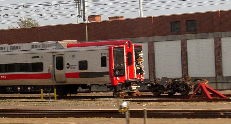 File:Damaged end of M8 cars in Bridgeport yard May 2013 (cropped).JPG