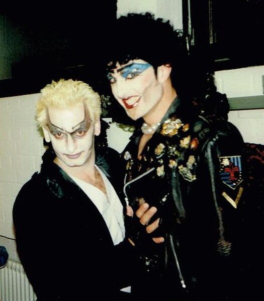 David Nehls (left) as Riff Raff and William E. Lester as Frank-N-Furter in the 1996 European tour of The Rocky Horror Show