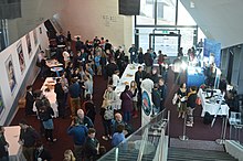 Delegates mingle during a tea break at the 2017 ASFB conference in Albany, Western Australia Delegates at the 2017 Australian Society for Fish Biology conference in Albany, Western Australia.jpg
