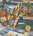 Fishermen I. label QS:Len,"Fishermen I." label QS:Lpl,"Rybak I" label QS:Lhu,"Halászok I." 1929. oil on canvas medium QS:P186,Q296955;P186,Q12321255,P518,Q861259 . 70.5 × 66.5 cm (27.7 × 26.1 in). Private collection institution QS:P195,Q768717 .