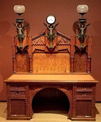 Ornamental desk (walnut), designed by Frank Furness, 1870-71, Philadelphia Museum of Art
