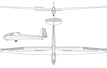 3-view line drawing of the Wassmer WA-20 Dreiseitenansicht Wassmer WA-20.svg